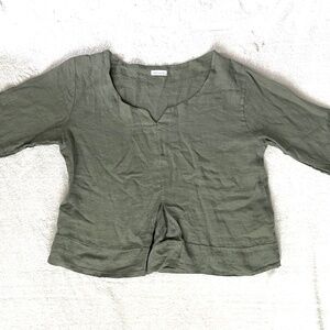 MOD AMALFI 100% Linen 3/4 Sleeve V Neck Blouse Made in Italy Size Small